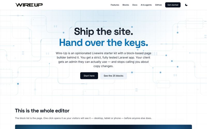 Wire-⁠Up website homepage